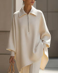 Half-Zip Lapel Lantern Sleeve Sweatshirt