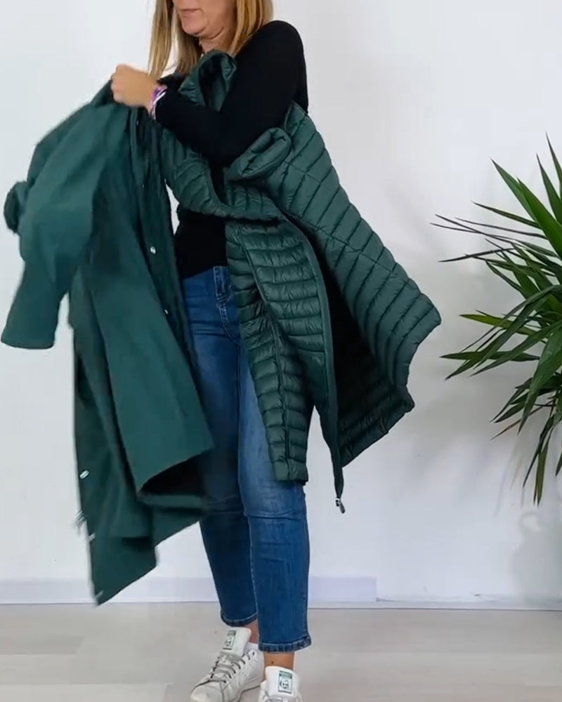 Fashion solid color zipper button detachable coat