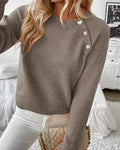 Button-Embellished Raglan Sleeve Sweater