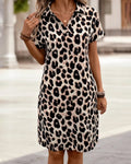 Lapel Slim Leopard Print Dress