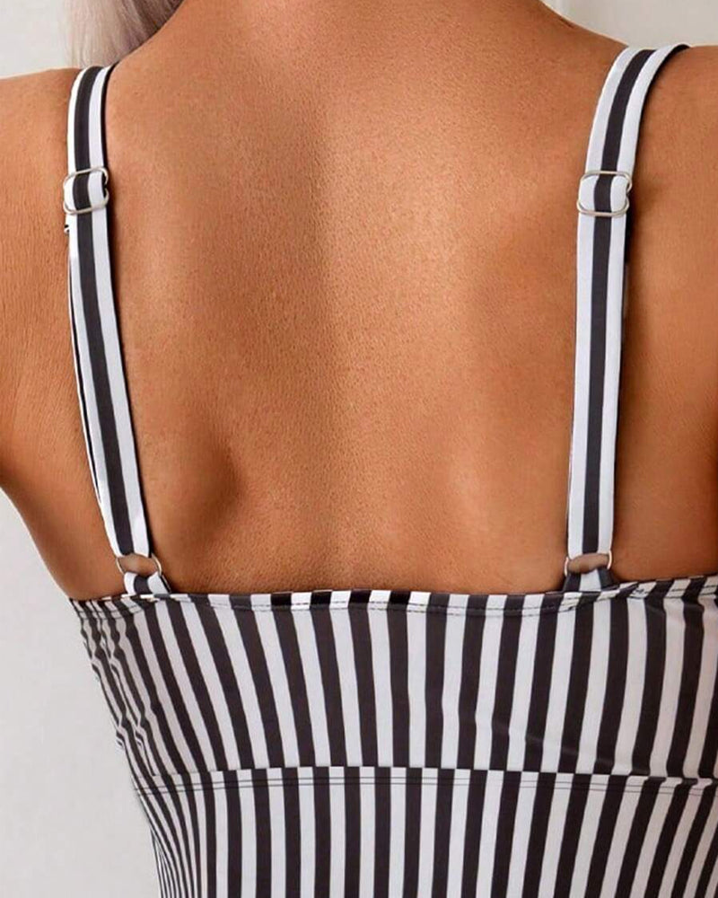 Vertical Striped Two-Piece Triangle Tankini