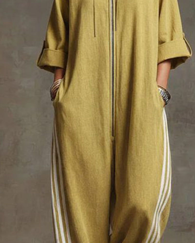 Striped Sporty Zip Jumpsuit