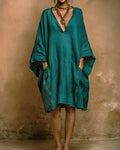 Loose Bat Sleeves V-Neck Dress