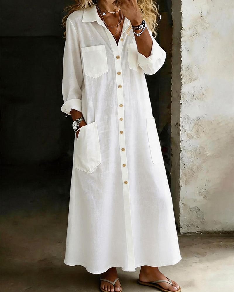 Lapel Pocket Shirt Dress