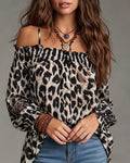 One-Shoulder Leopard Print Fashion Blouse