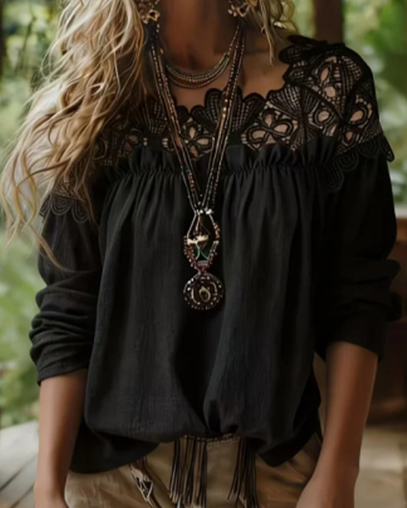 Hollow Out Designer Solid Color Blouse