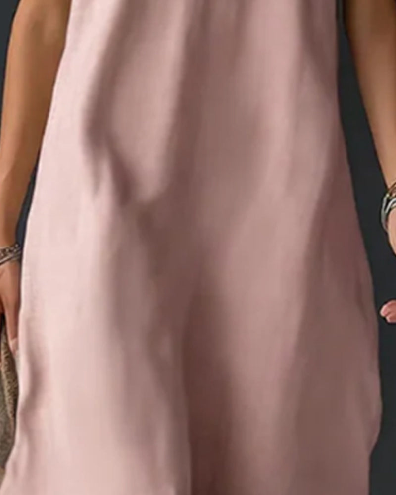 Contrast Ruffled Sleeveless Long Dress