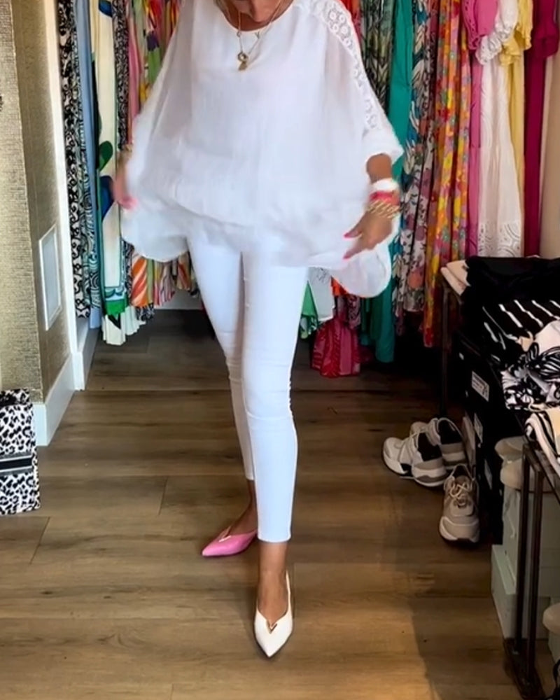 3/4 sleeve solid color irregular top
