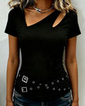 Irregular Designer Neck Short Sleeve T-Shirt