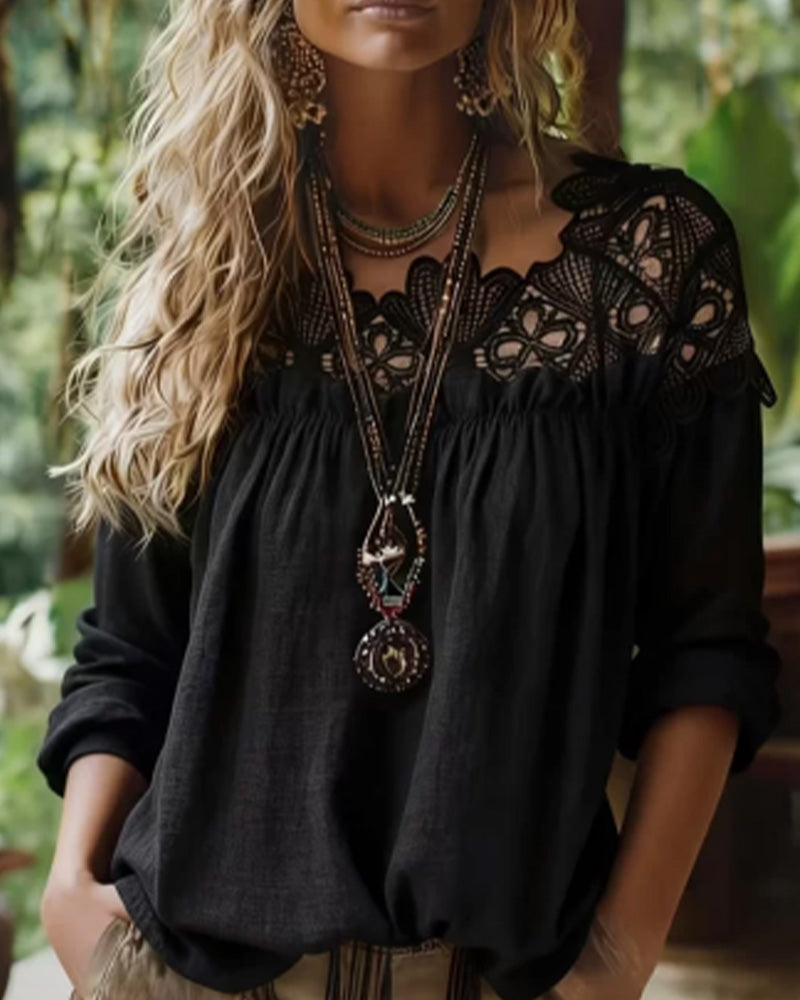 Hollow Out Designer Solid Color Blouse