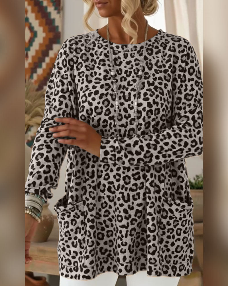 Leopard Print Round-Neck Top