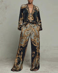 V-Neck Lantern Sleeve Wide Leg Pant Set