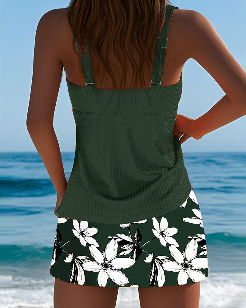 Tank Top Striped Print Boxer Swimsuit