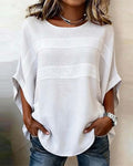 100% Cotton Batwing Sleeve Loose Fit Crewneck Blouse