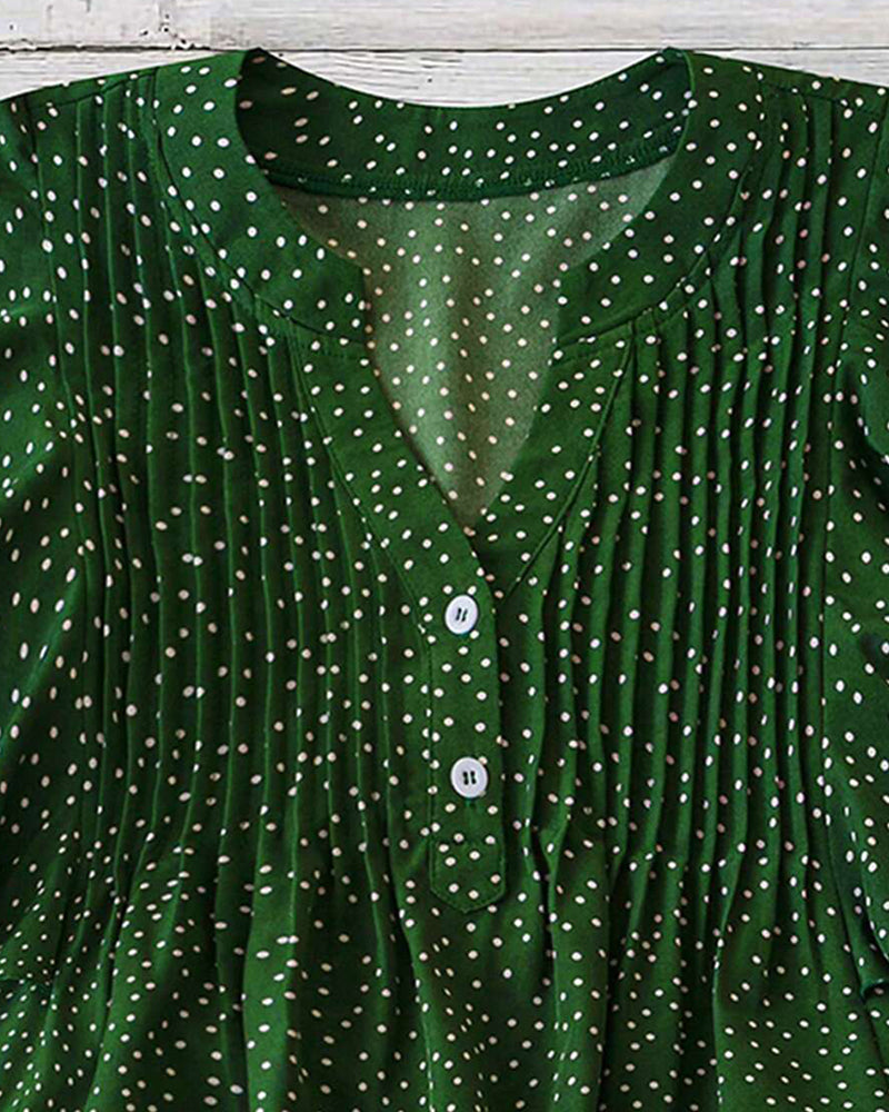 Ruffle Sleeve V-Neck Polka Dot Blouse