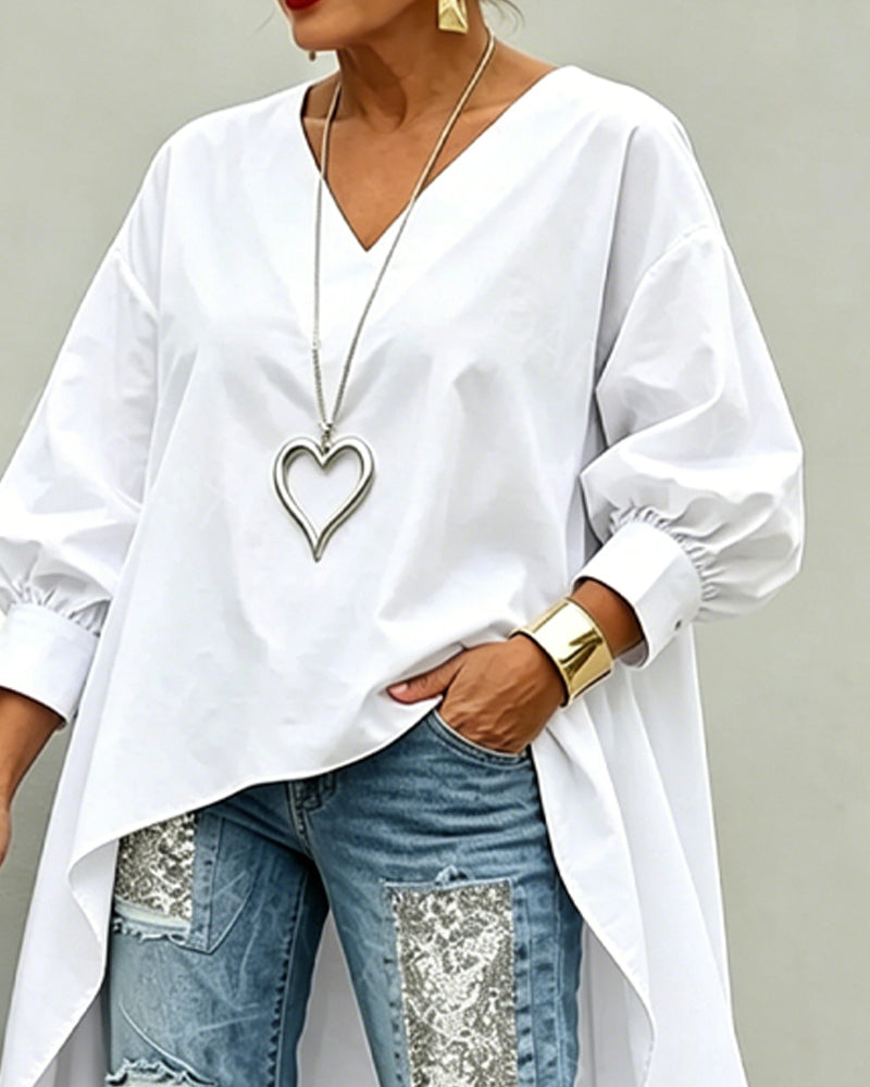 V-Neck Asymmetric Long Top