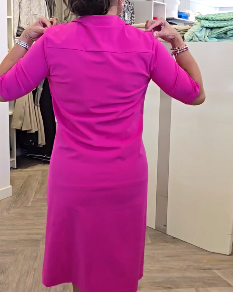 Lapel Casual Solid Color Dress