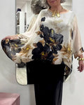 Long-Sleeved Irregular Large Flower Print Blouse