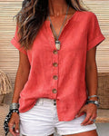 V-Neck Single-Breasted Short Sleeve Shirt