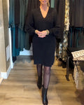 V-Neck Solid Color Sweater Dress