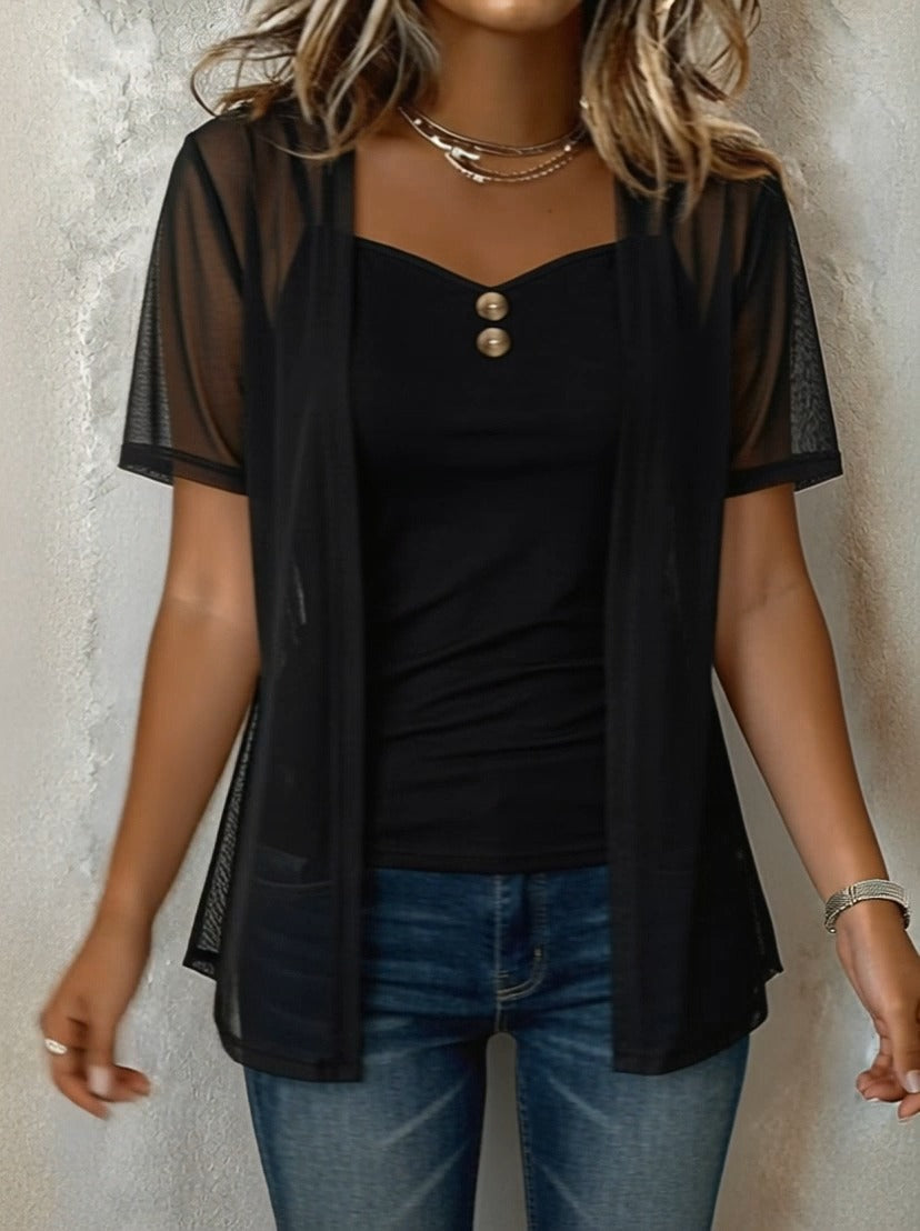 Mesh Short Sleeve Cardigan Set