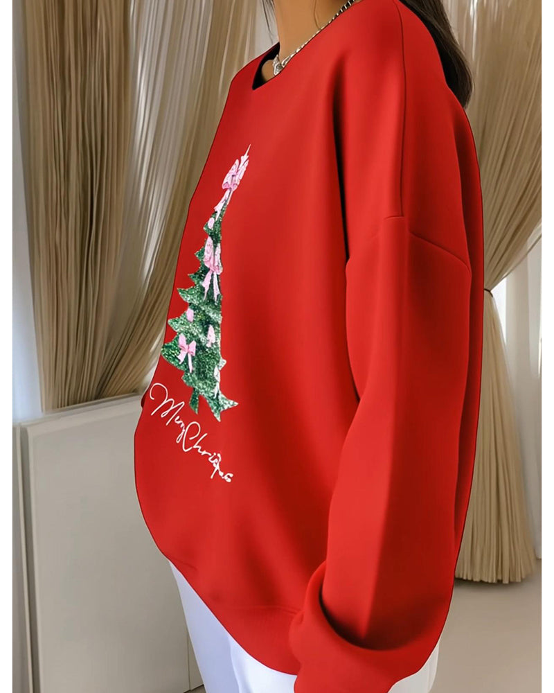 Crew Neck Christmas Long Sleeve Print Sweatshirt